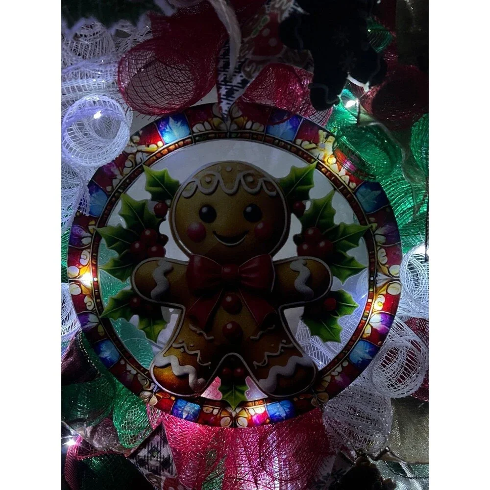 Handmade Christmas Gingerbread Holiday Ribbon Door Wreath 22 ins W78